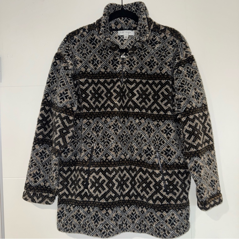 VTG Karen Kane Easywear Quarter Zip Sweater Pullover Aztec Brown USA Medium